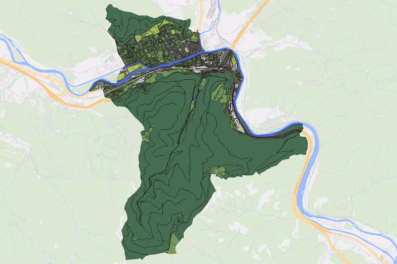 Kartenvorschau des Bodenverbrauchs der KG Bruck an der Mur
